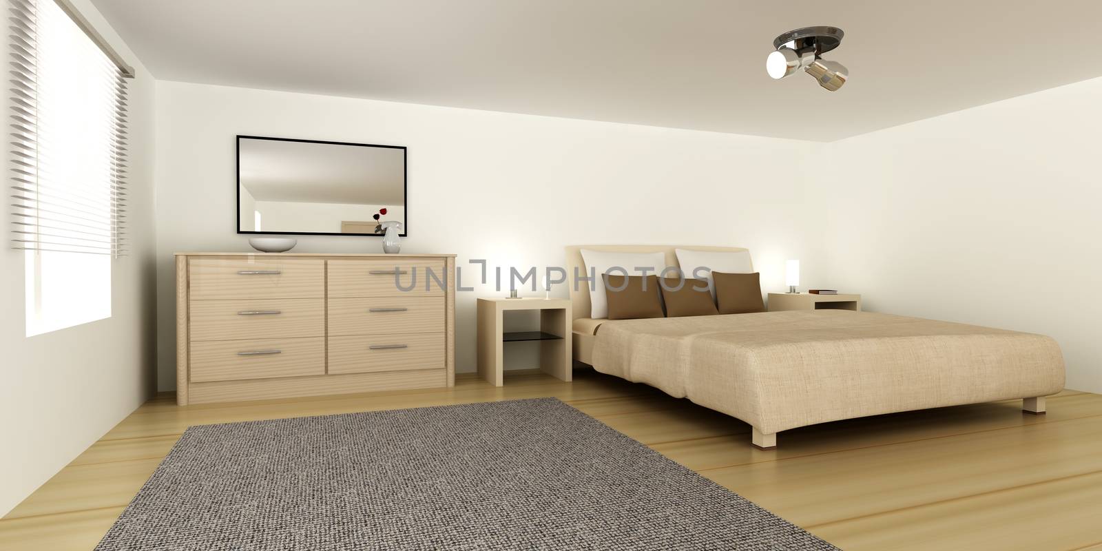 Interior visualization of a Bedroom. 3D rendered Illustration. 