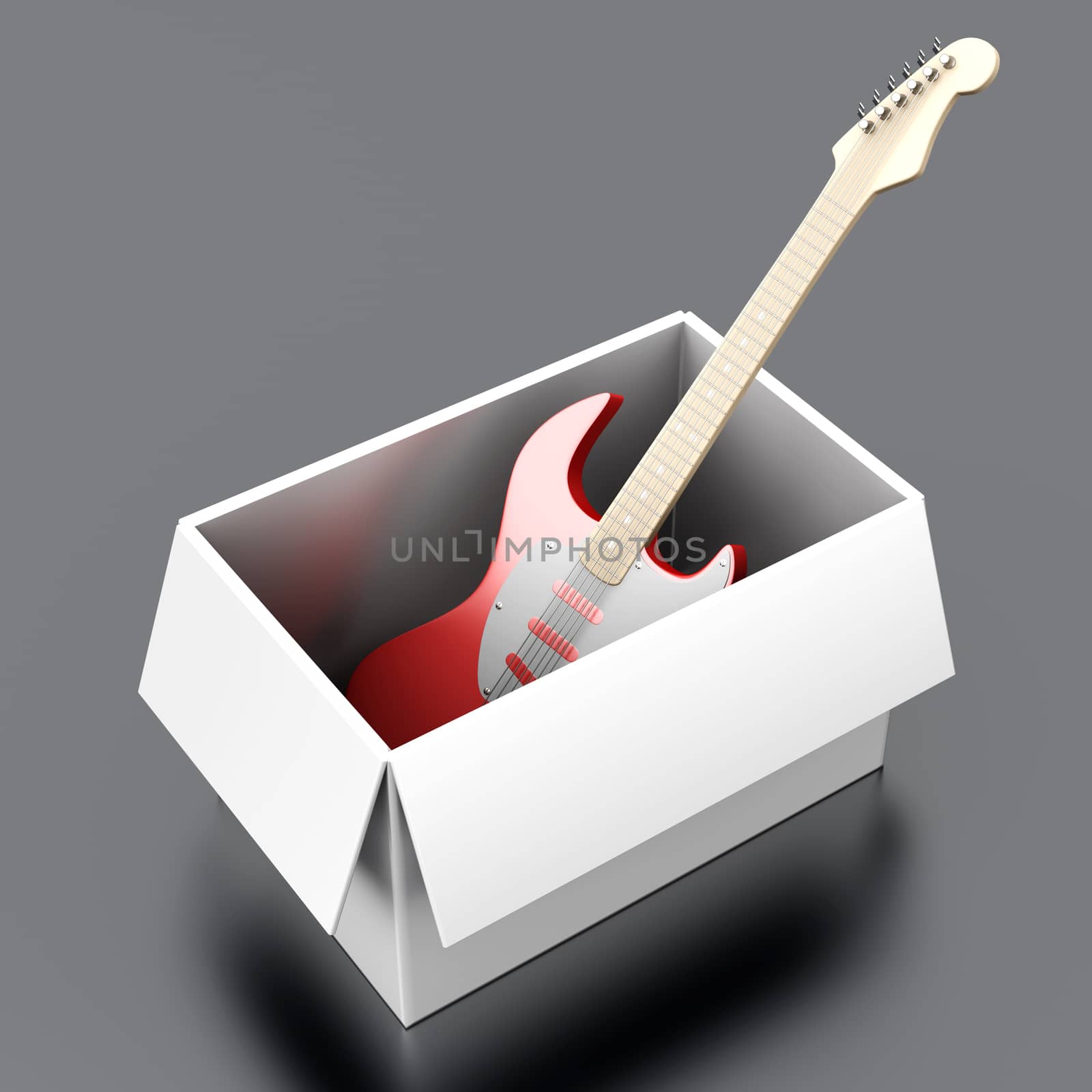 A guitar in a box. 3D rendered Illustration.