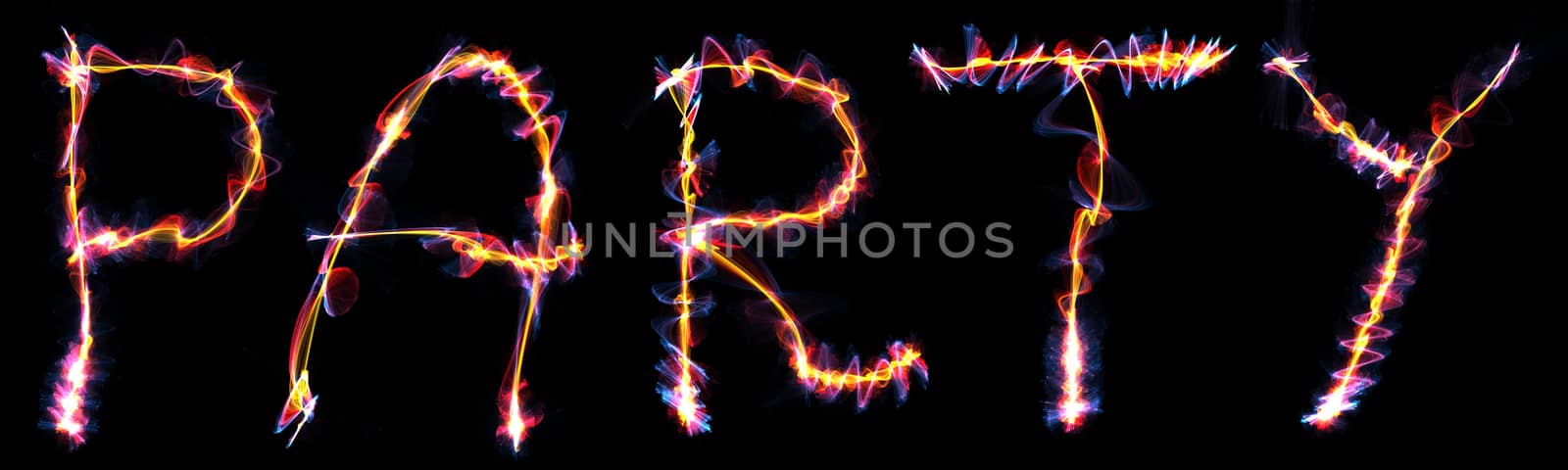 The word Party written with a Plasma like style. Digital illustration.