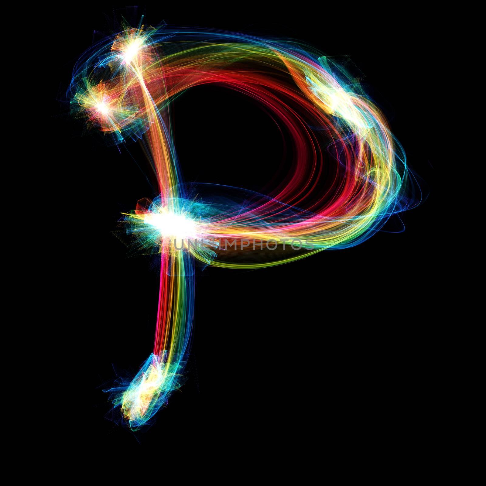 Digitally created letter formed out of plasma energy.