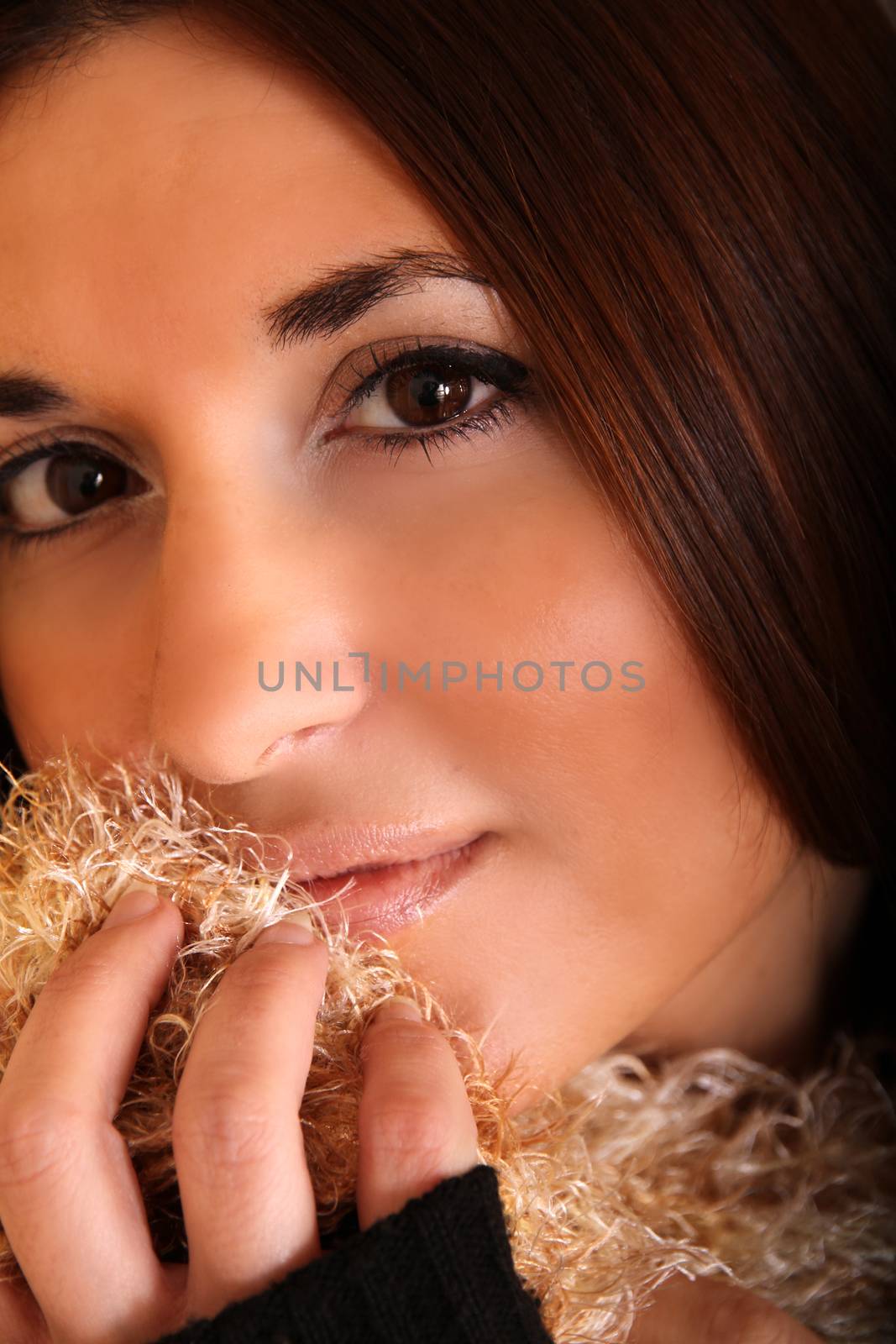 Portrait of a young, latin woman with a Scarf.