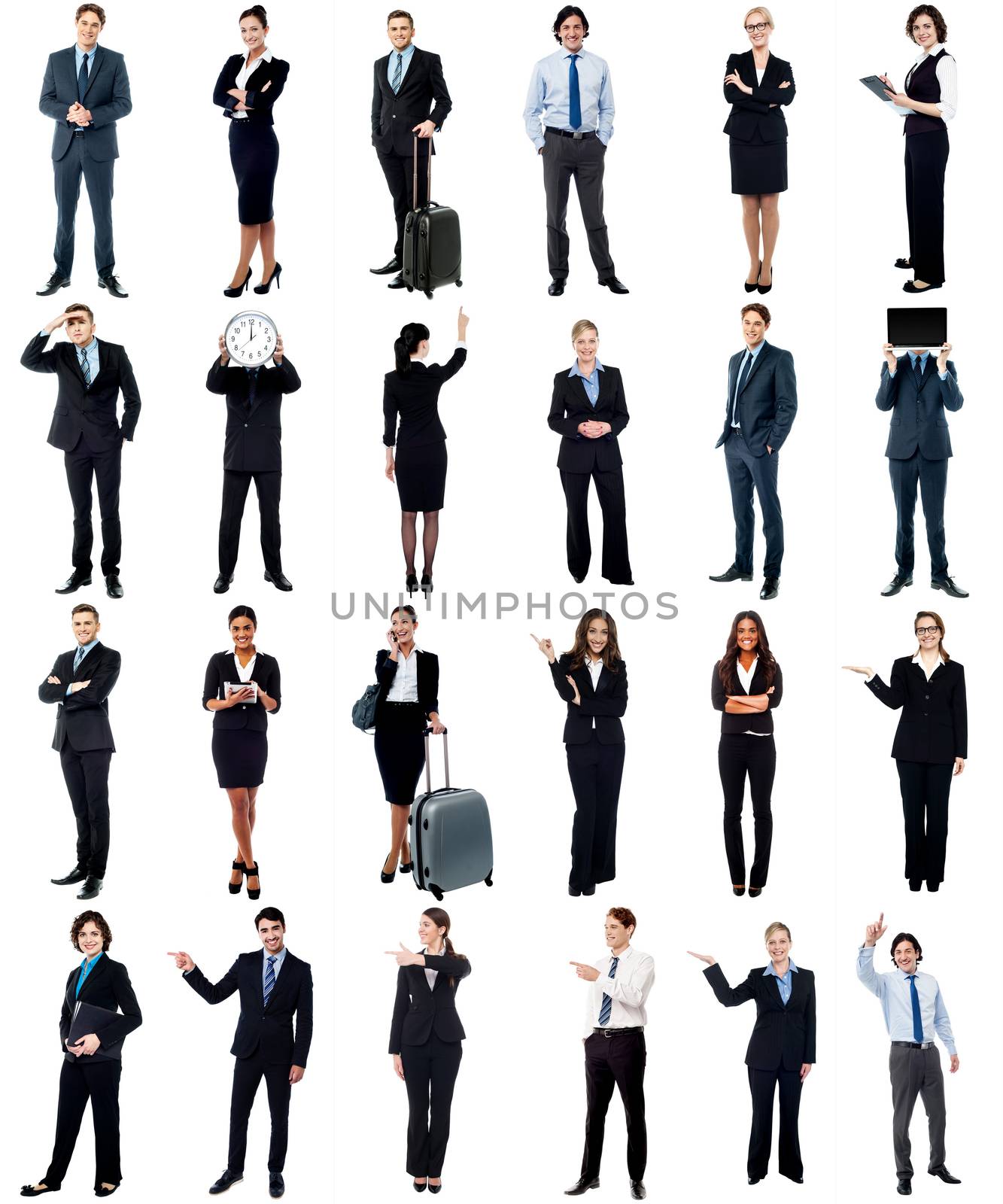 Set of business people, full length portraits.