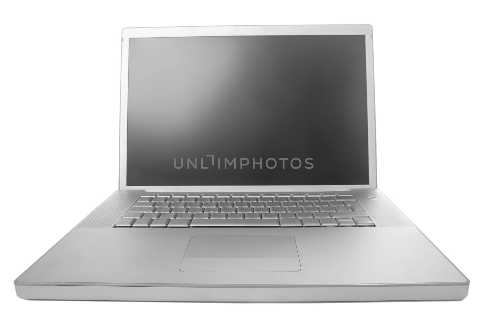 Laptop with gray screen, isolated on white