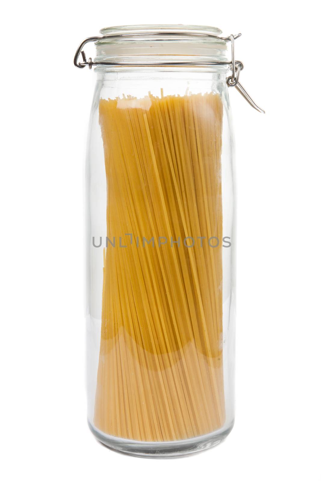 Pasta in a jar. Isolated on white background.