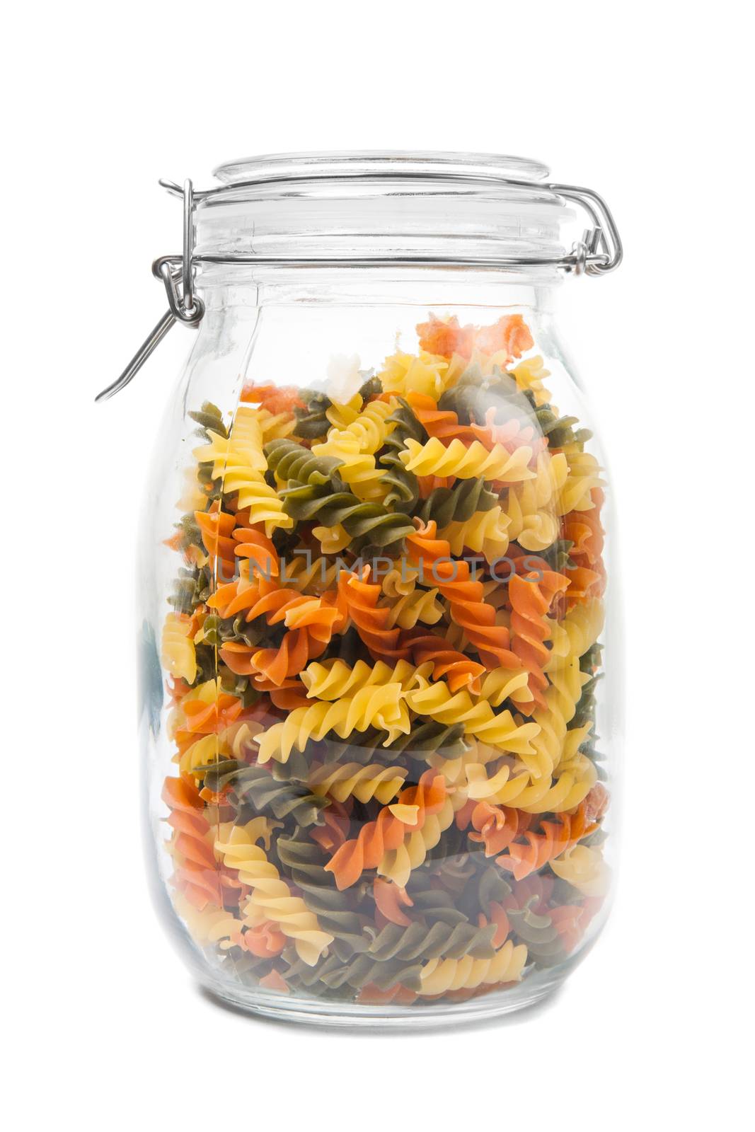 Pasta in a jar. Isolated on white background.