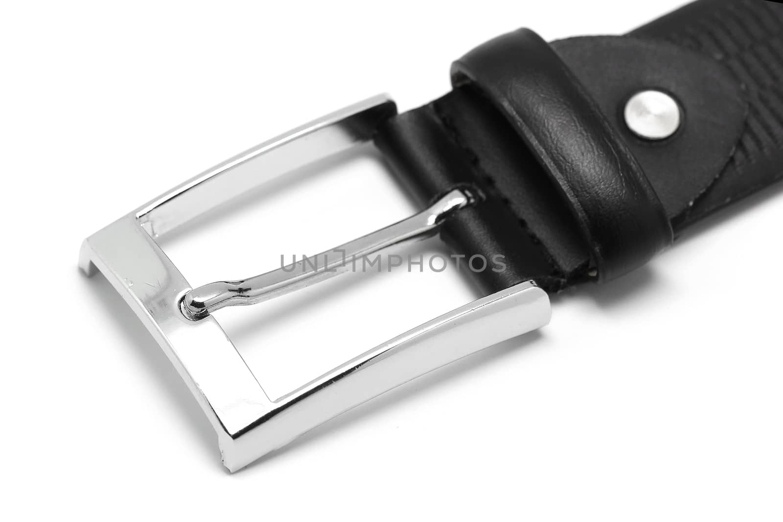 leather men's belt with silver buckle isolated on white background