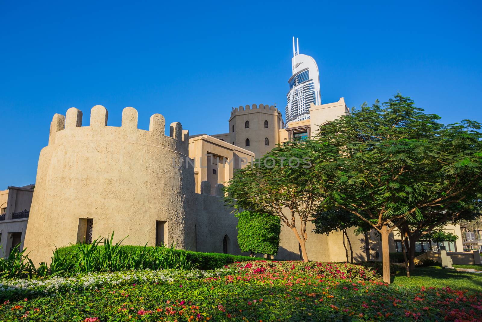 views old fortress walls of the eastern city. Dubai, UAE