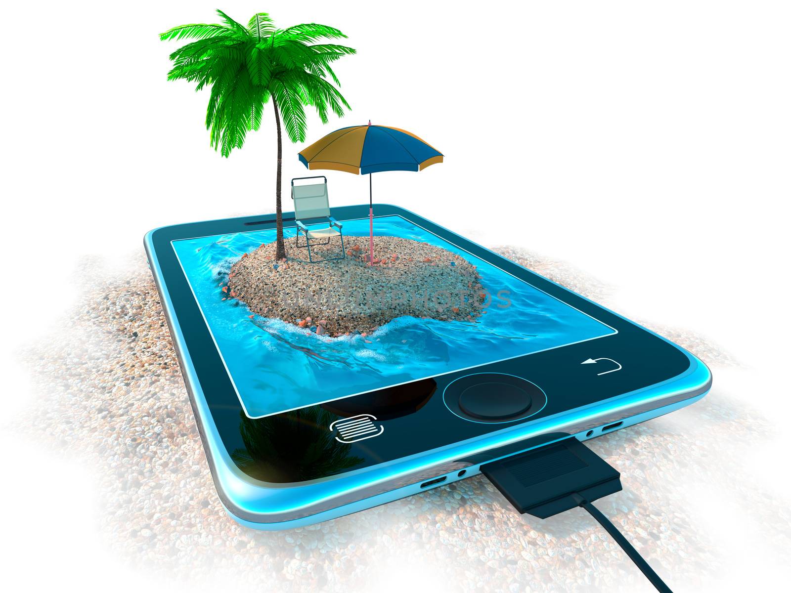 Digital tablet and sea beach as vacation concept background by denisgo