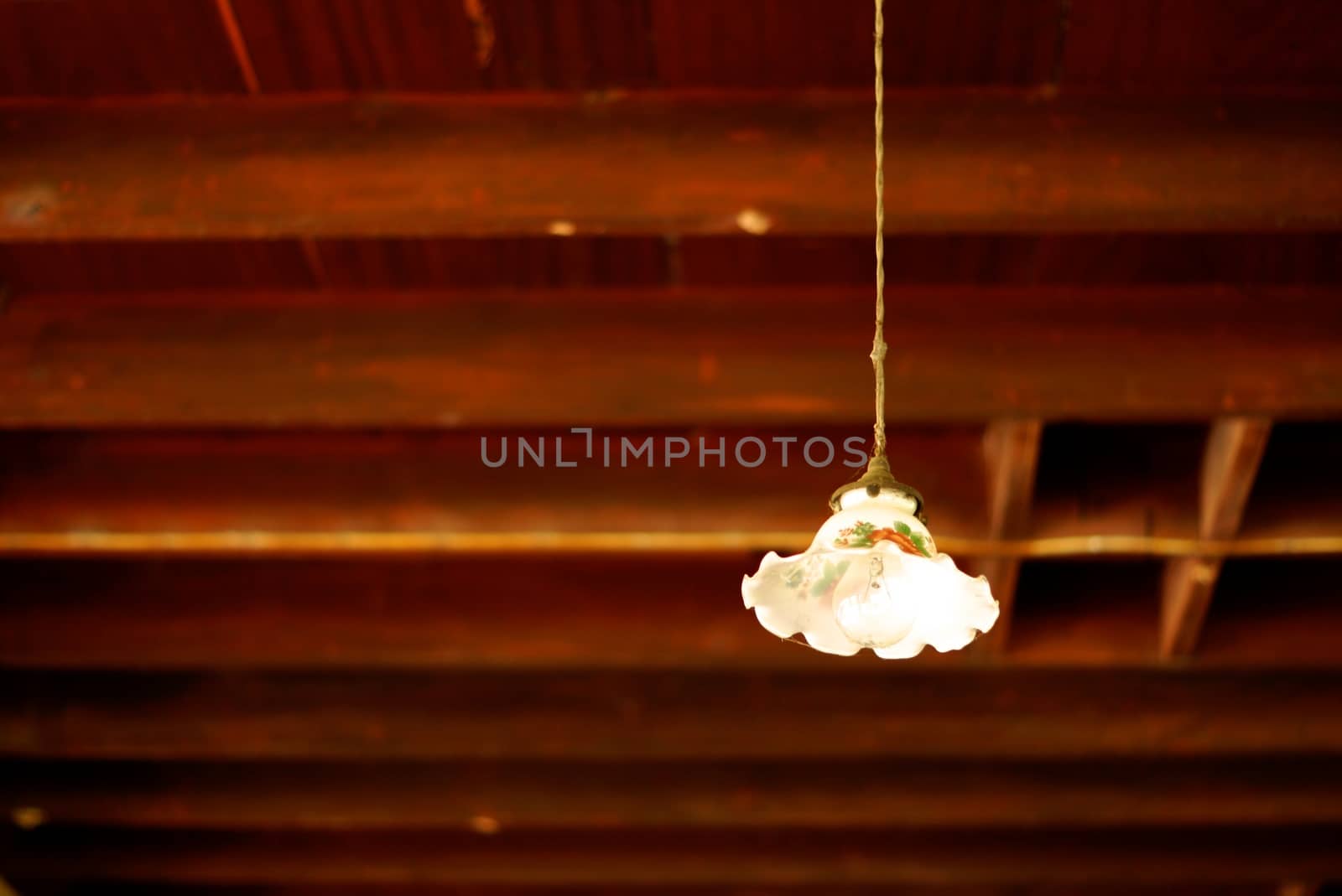 old style lamp in antique wooden house