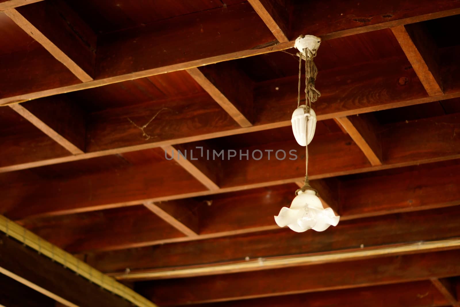 old style lamp in antique wooden house