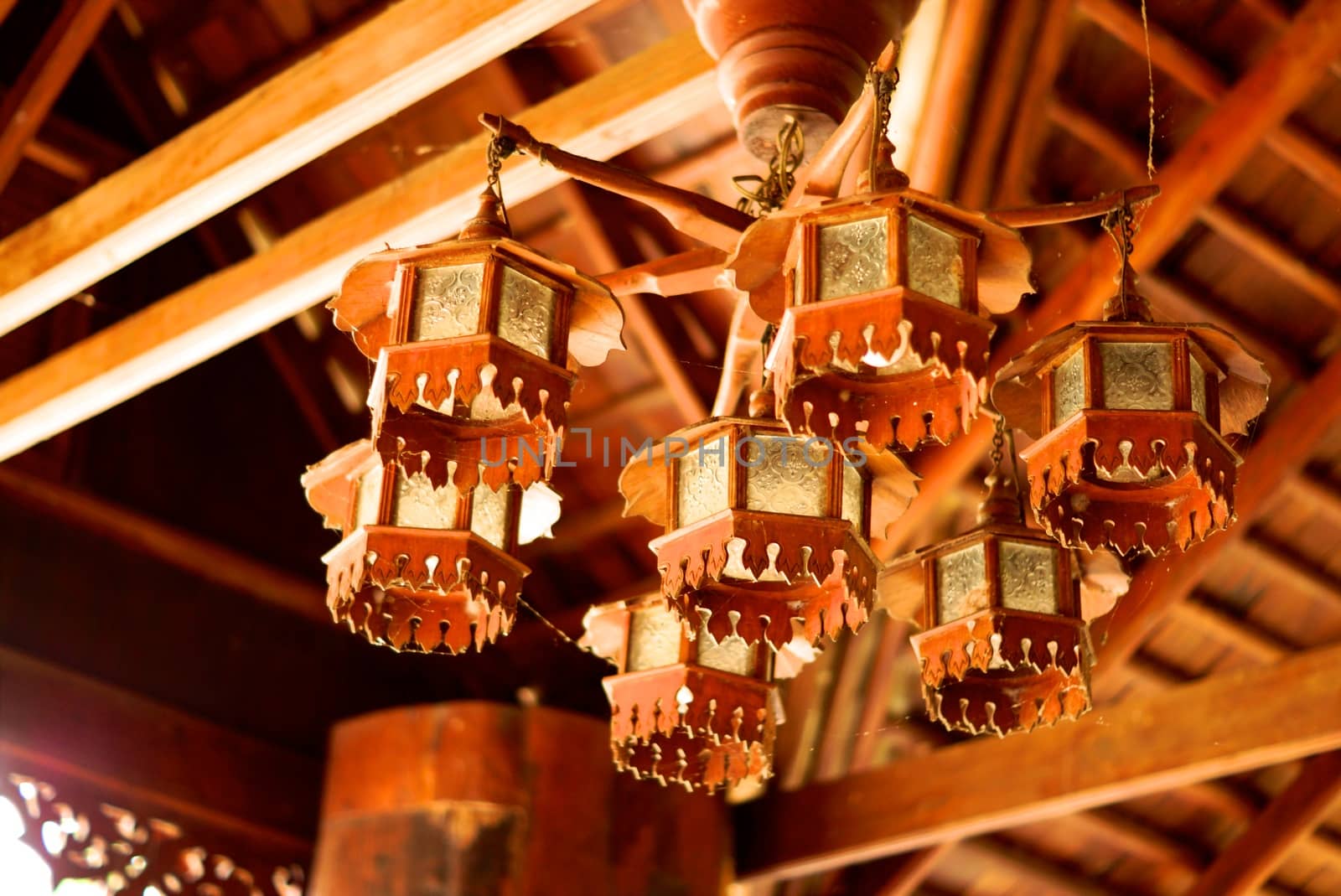 old style lamp in antique wooden house