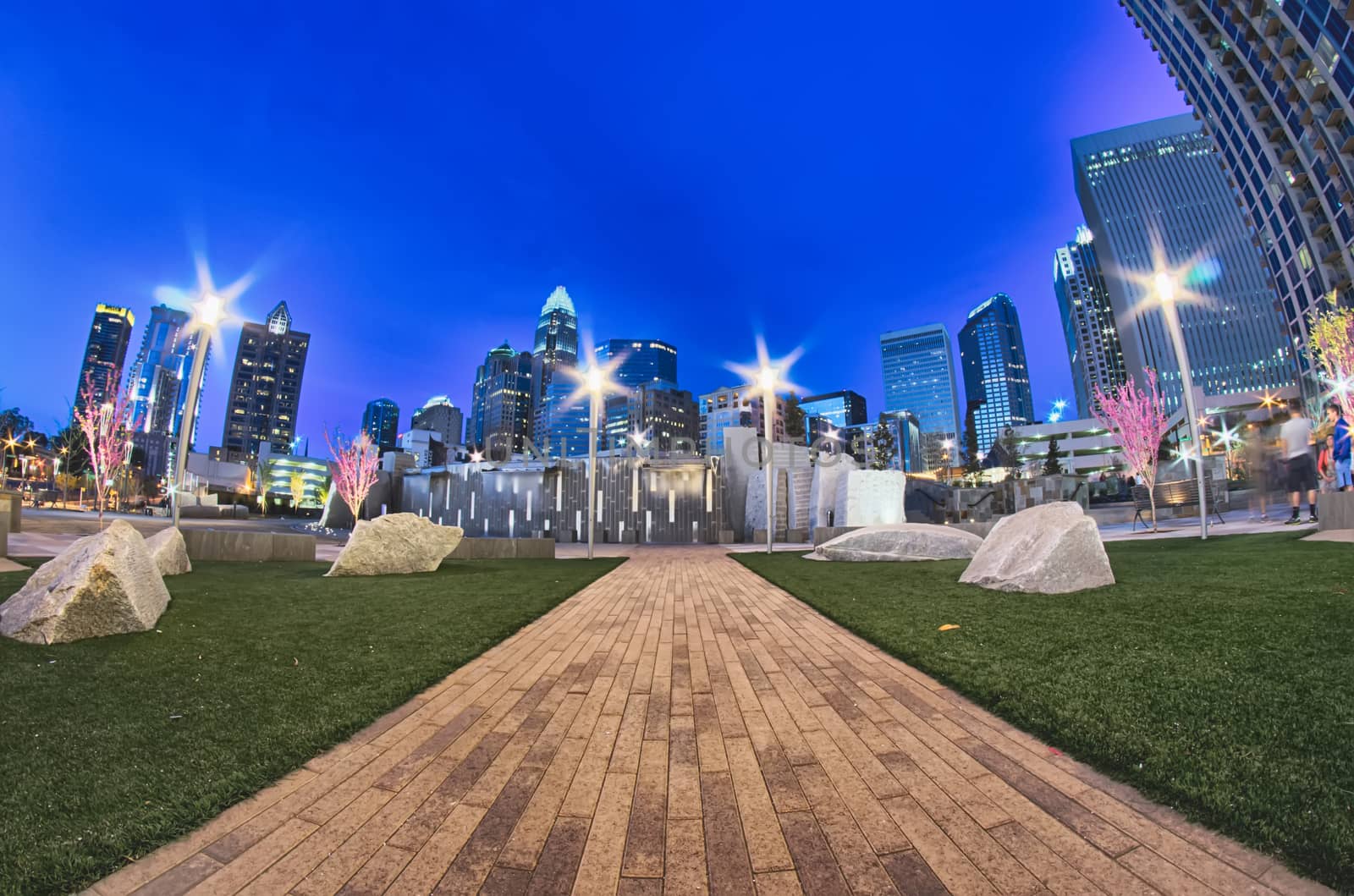 charlotte skyline at romare bearden park and bbt knights baseball stadium