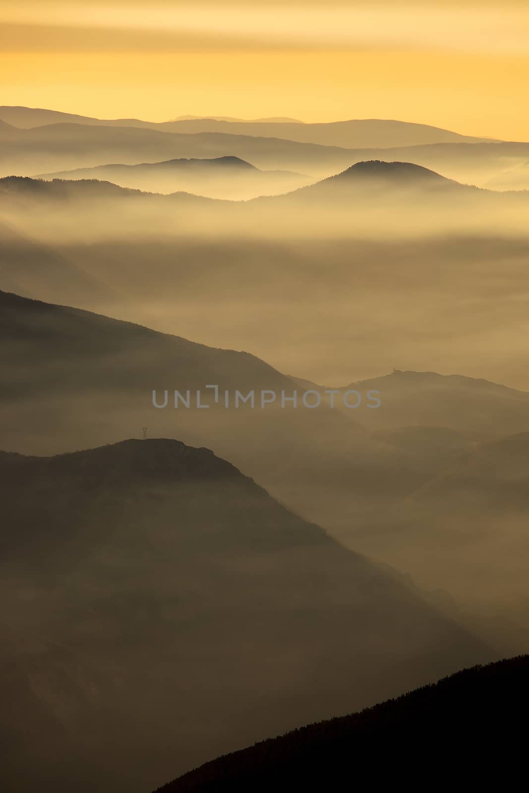 High mountain landscape in hazy weather