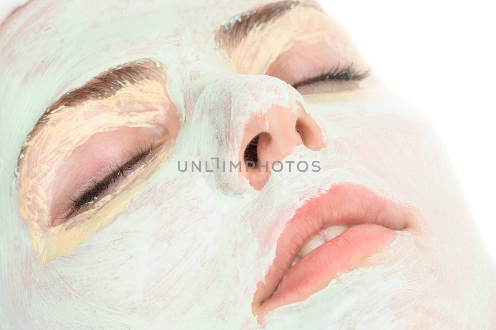 beauty salon, closeup of facial mask applied