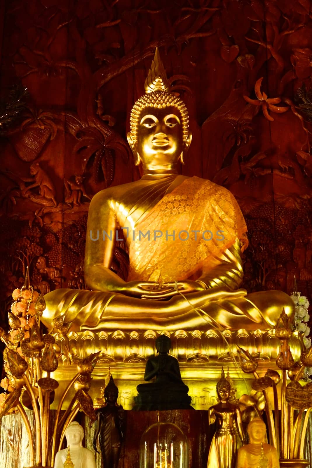 buddha image in the wooden hall ,Lampang temple,Thailand