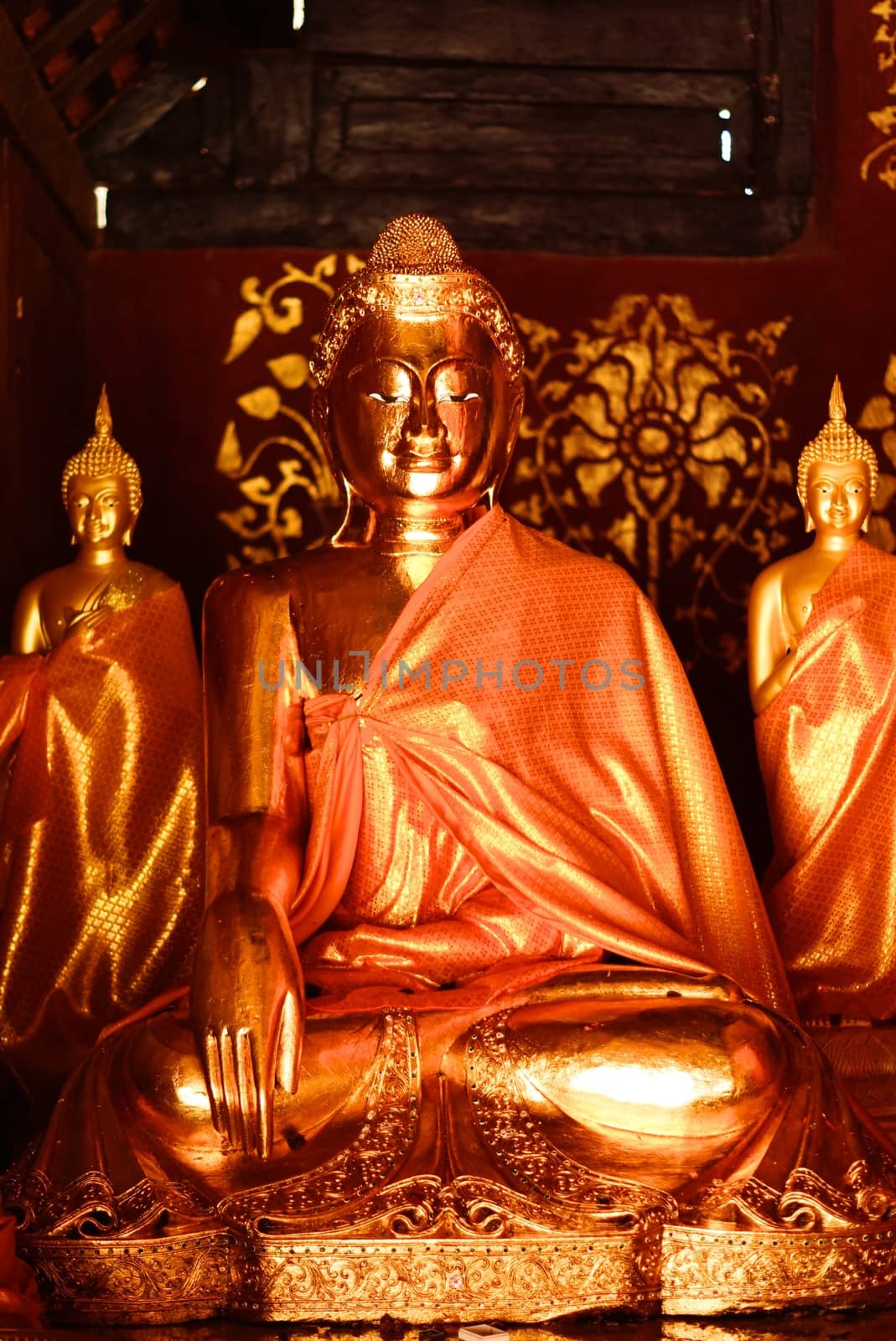 ancient burmese style buddha images at temple hall,Lampang temple,Thailand