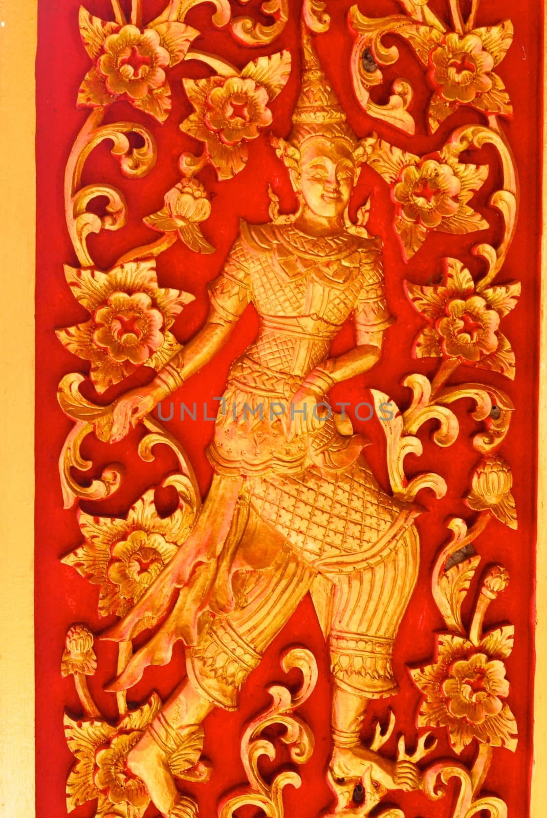 thai traditional angel sculpture mixing with thai pattern around pagoda,Lampang temple,Thailand