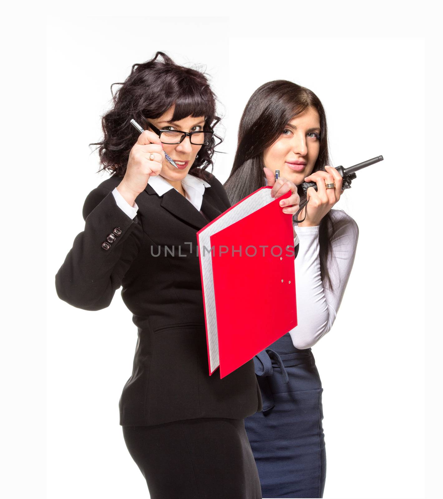 Two business woman with folder and cb radio by gsdonlin