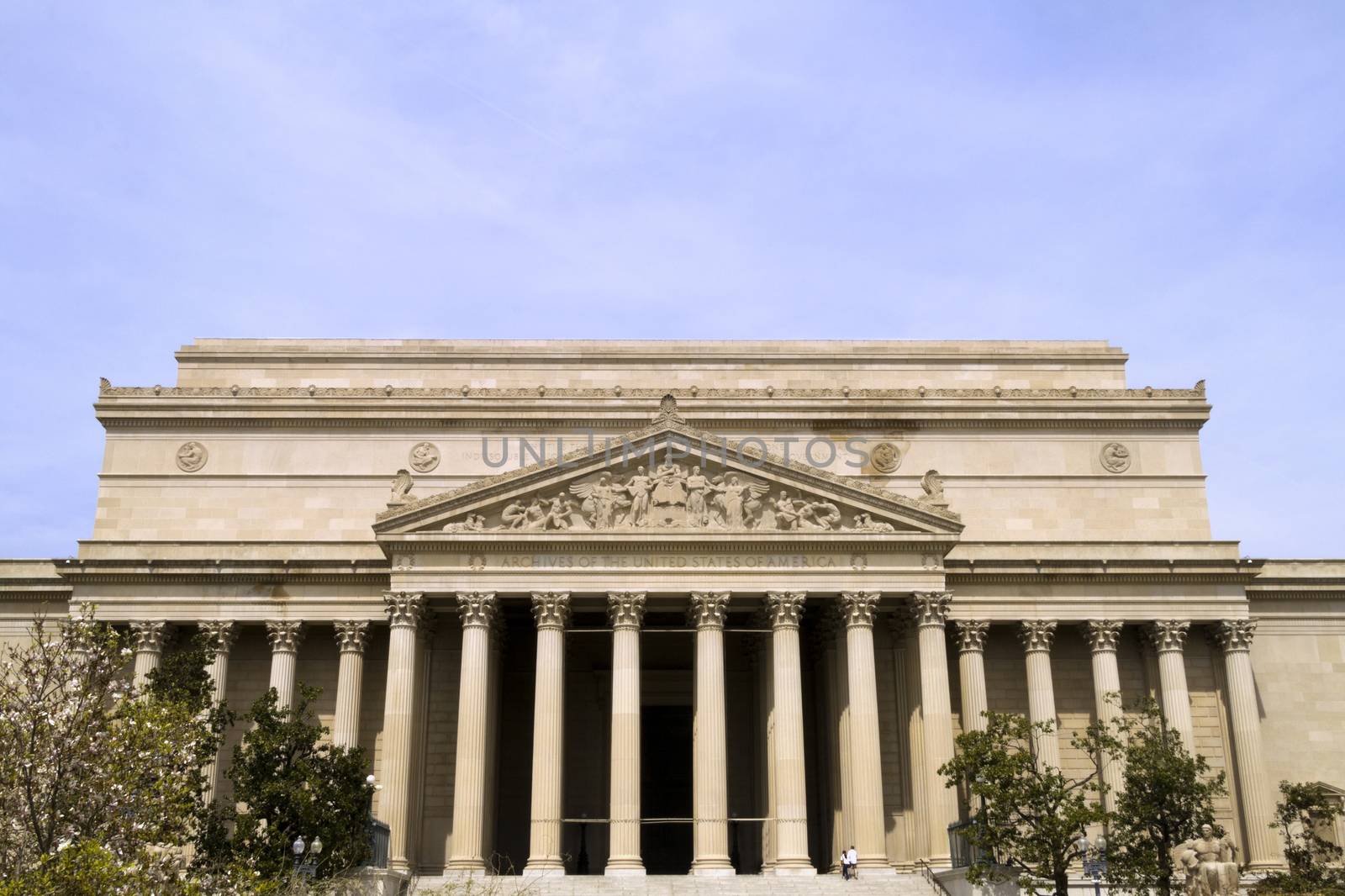 The Front of the National Archives in Washington DC