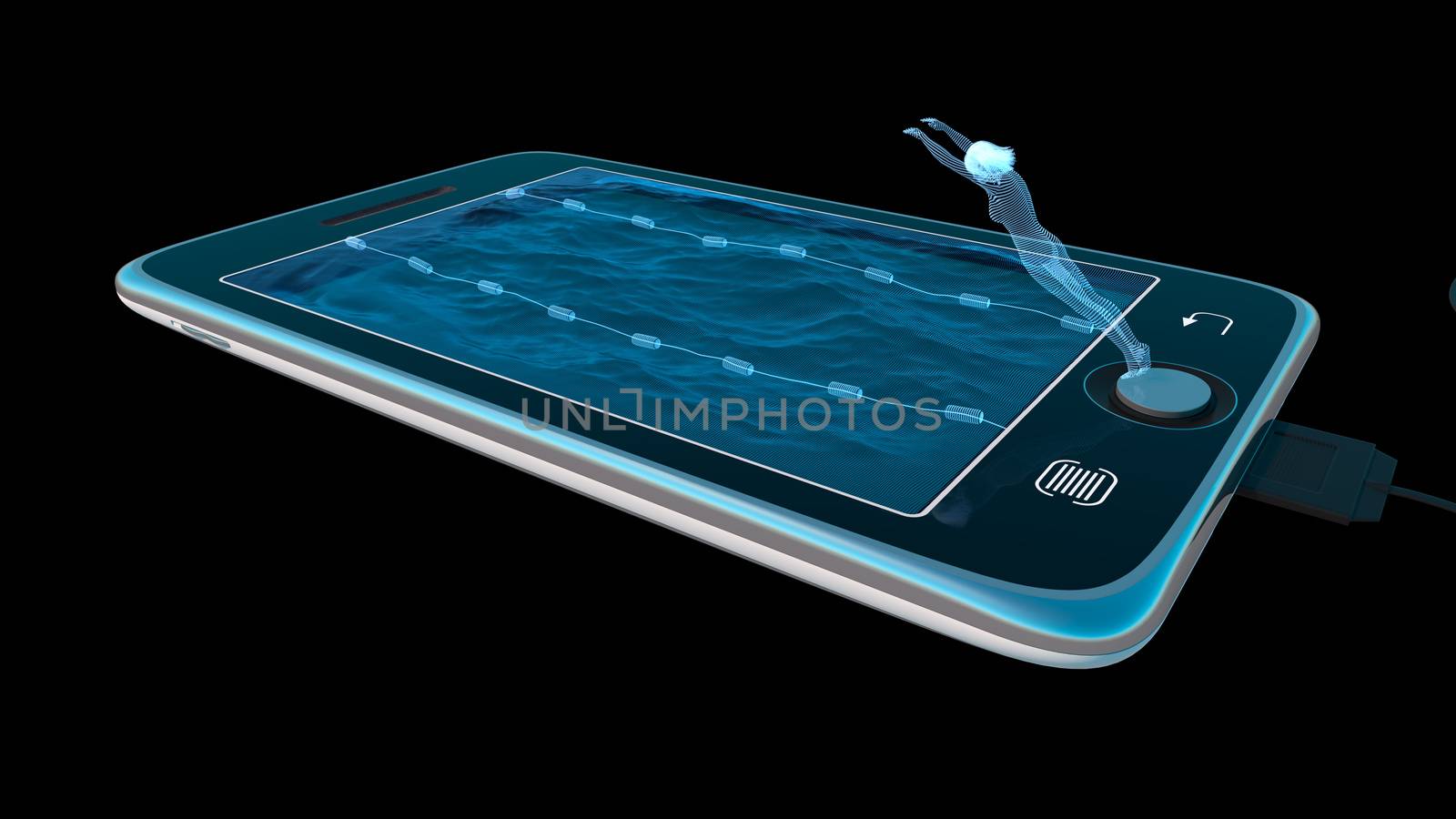 Digital tablet as water pool communication and internet concept background by denisgo