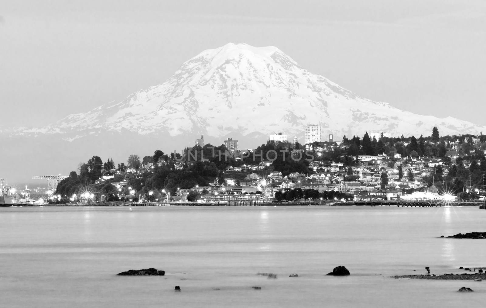 Mt. Rainier looms large over north Tacoma and Ruston Way waterfront