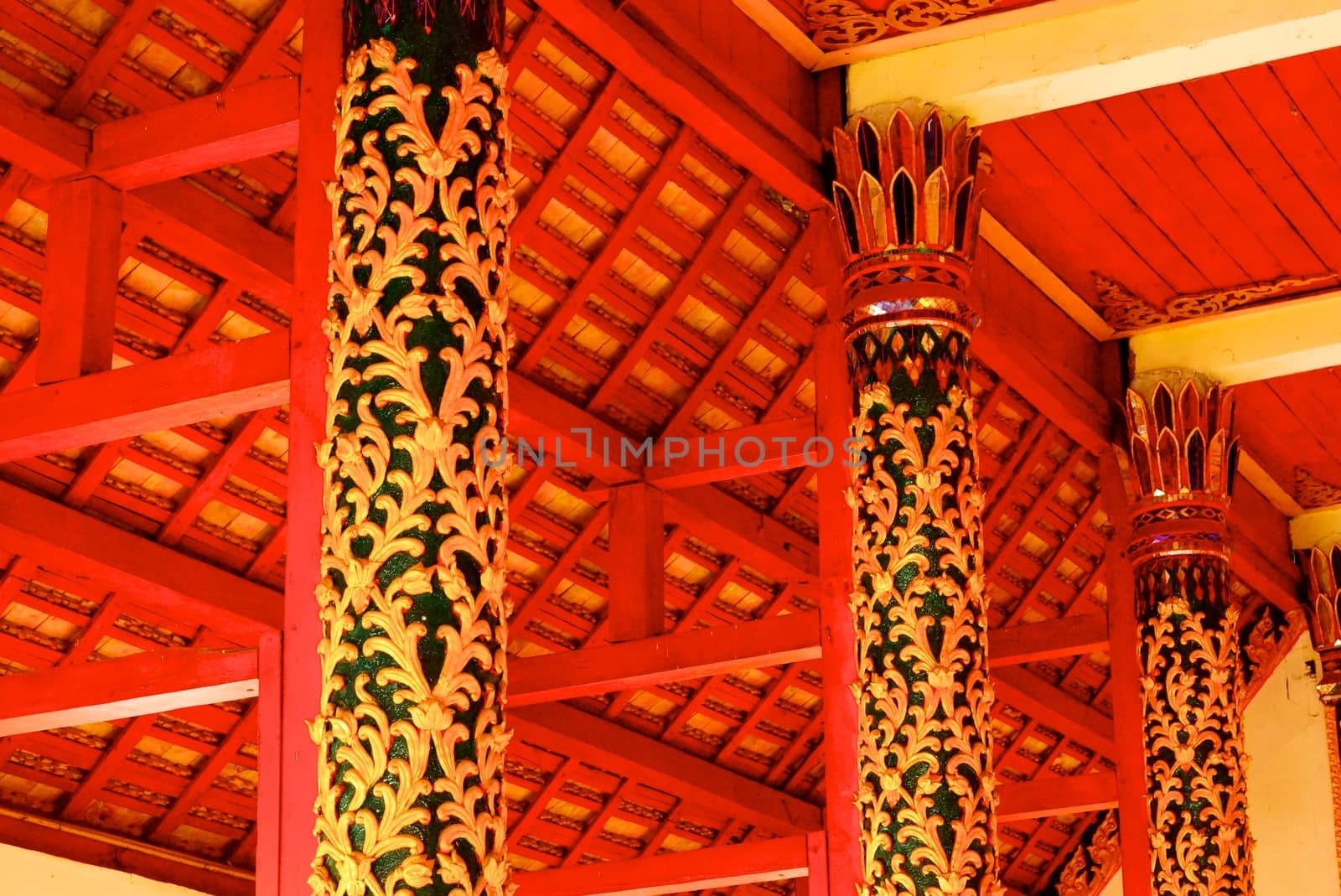 ancient stucco work that decorated with mirror and precious stone ,Lampang temple,Thailand