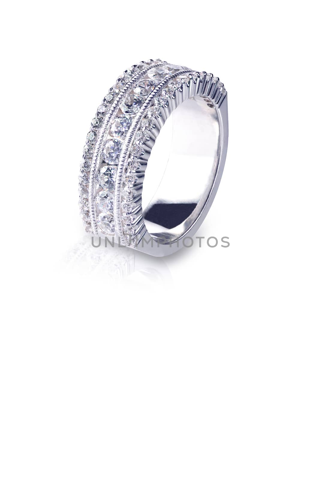 Beautiful diamond ring with diamonds set in gold. Fashion wedding or anniversary band.