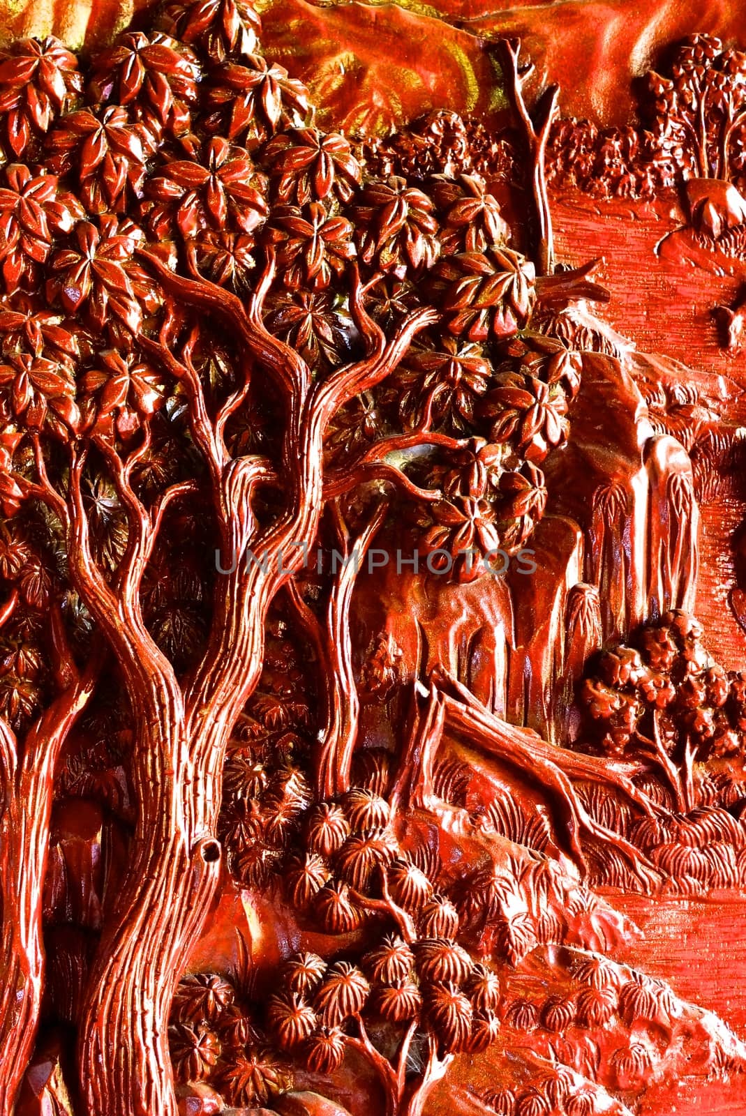 the detail of  handcraft wood carving for decorated temple,showing of thai pattern,Lampang temple,Thailand