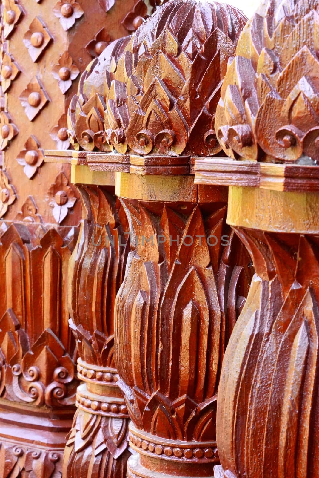 the detail of  handcraft wood carving for decorated temple,showing of thai pattern,Lampang temple,Thailand