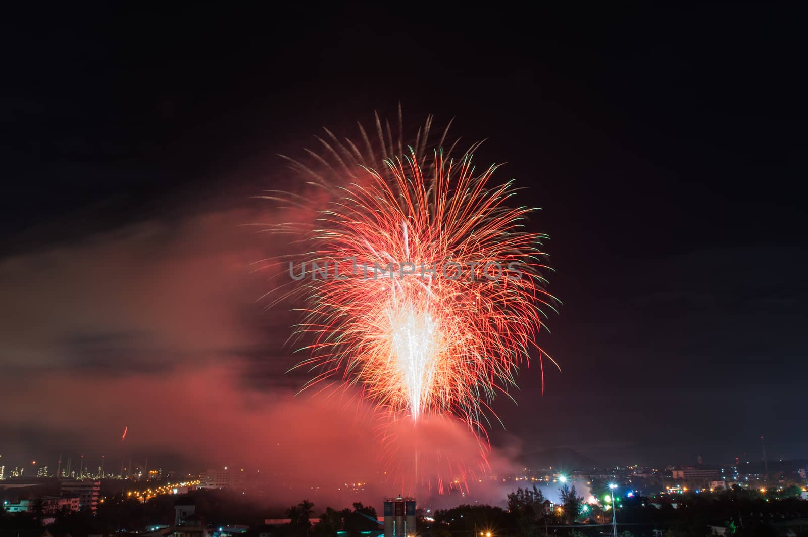 Fireworks light at chonburi city by Sorapop