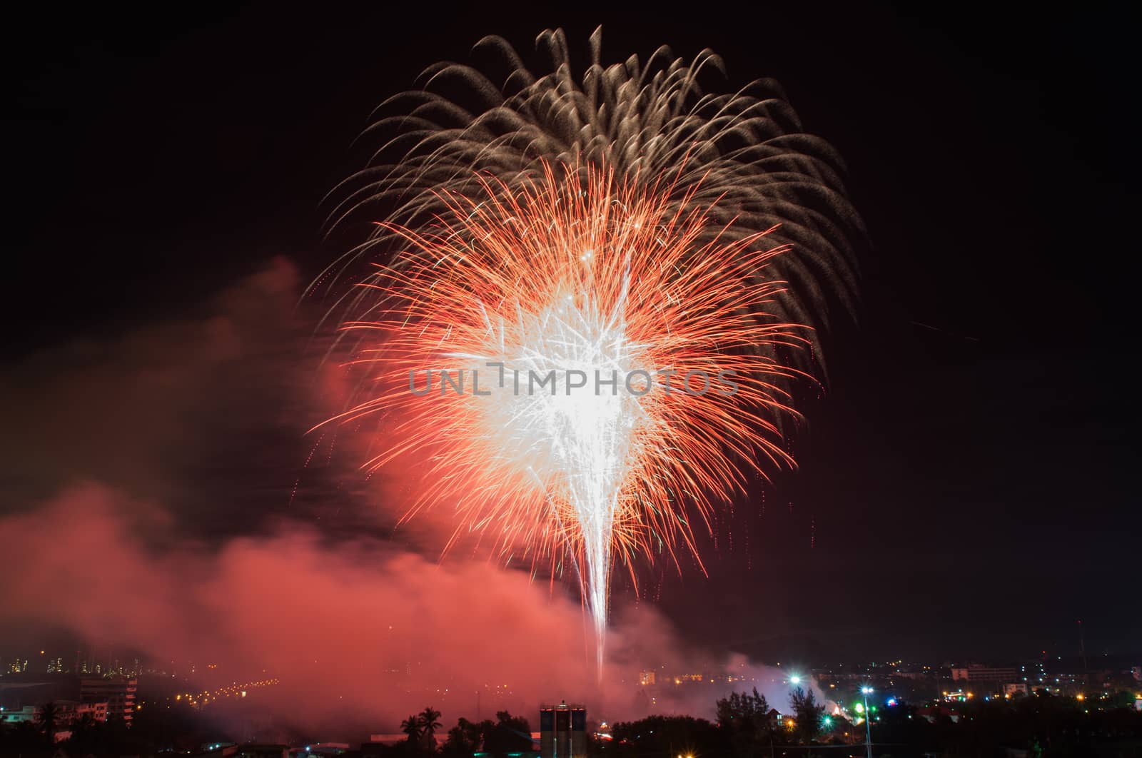 Fireworks light at chonburi city of Thailand
