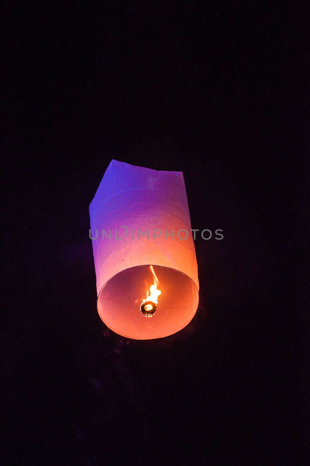 Single Floating Lantern during Loy Kratong Festival in Thailand