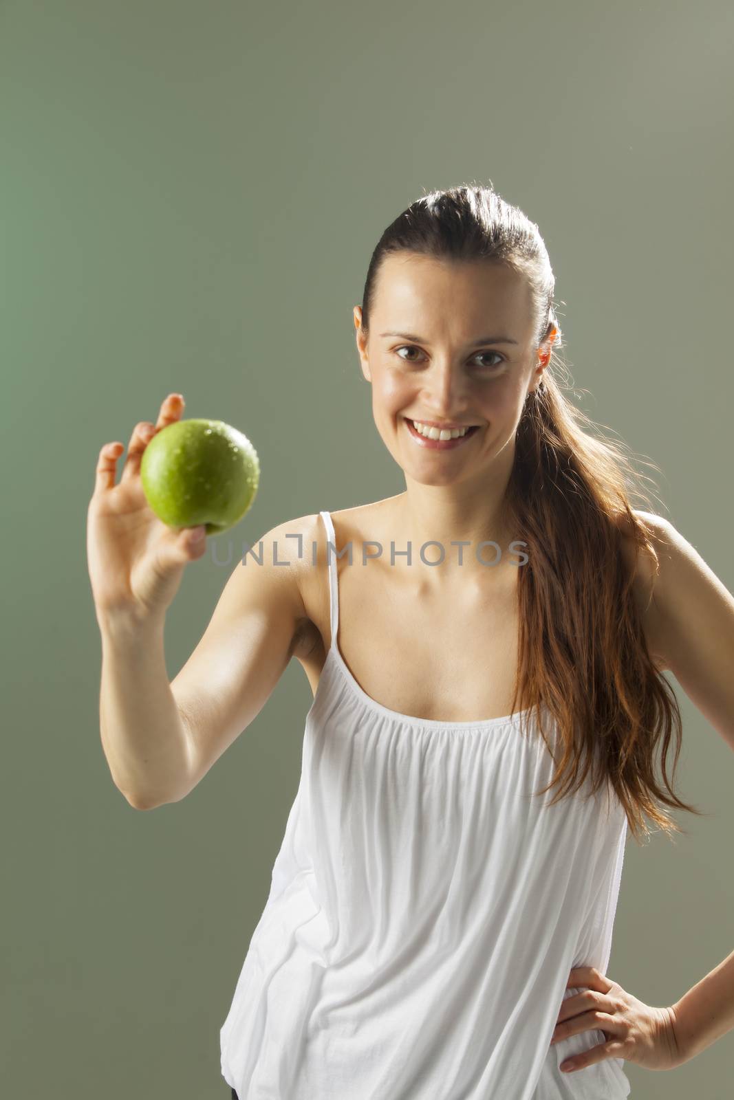 healthy woman with an apple