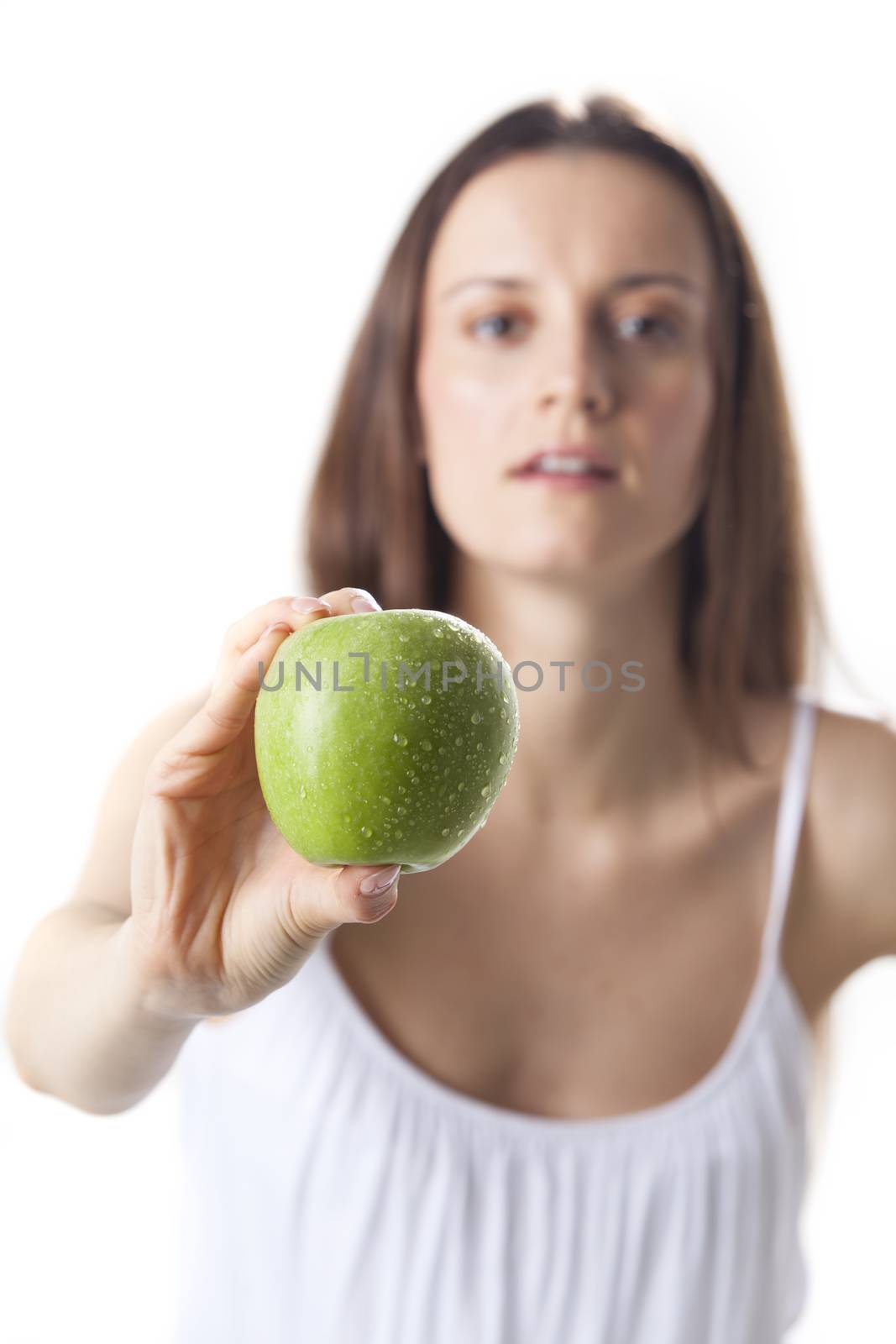 healthy woman with an apple