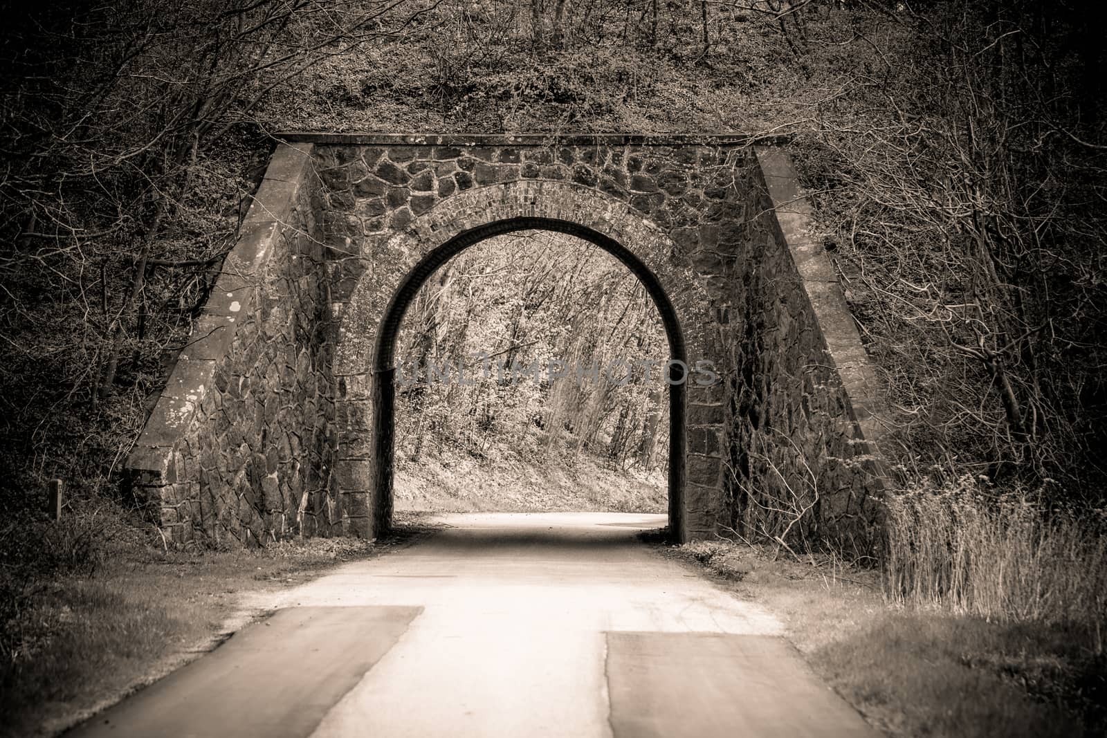 Road going through an old viaduct by Sportactive