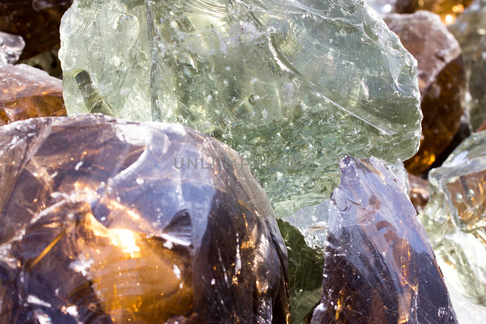 A pile of decorative pieces of glass, colorful