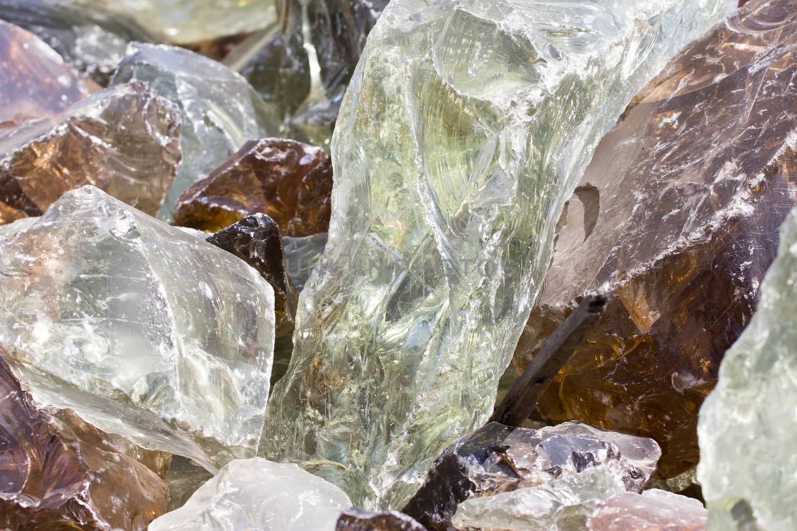 A pile of decorative pieces of glass, colorful