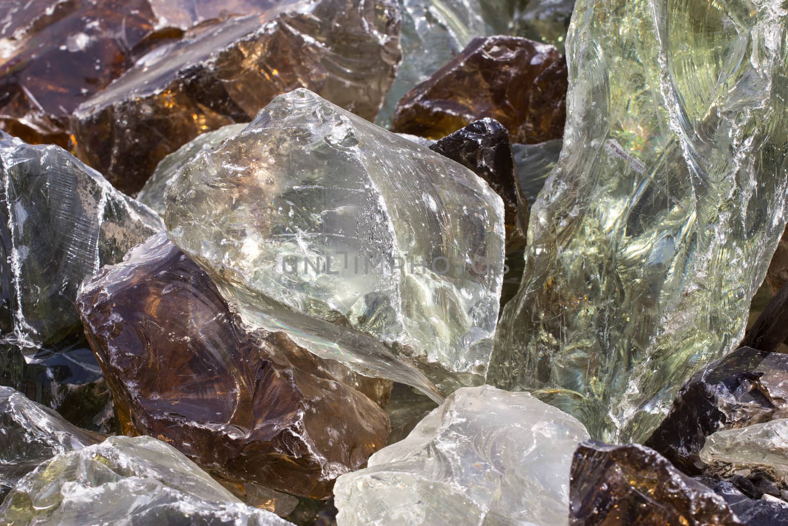 A pile of decorative pieces of glass, colorful