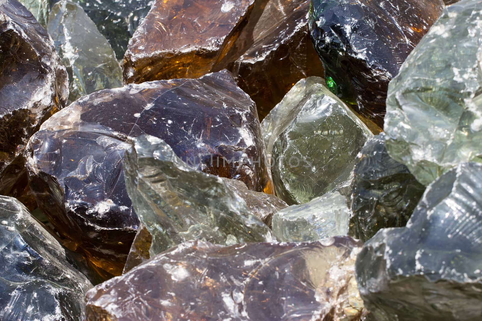 A pile of decorative pieces of glass, colorful