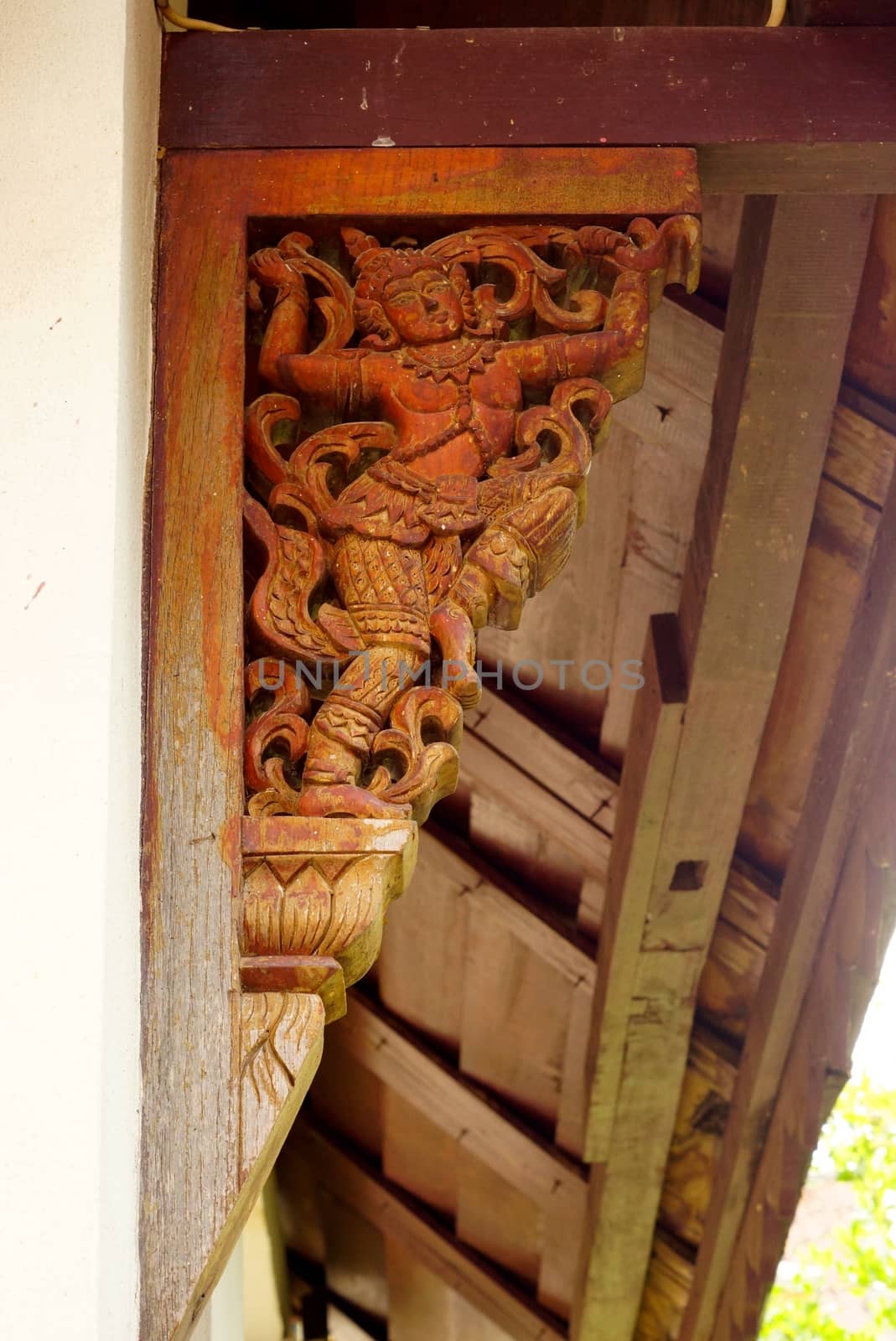 detail of  traditional thai wooded corbel,Lampang temple,Thailand