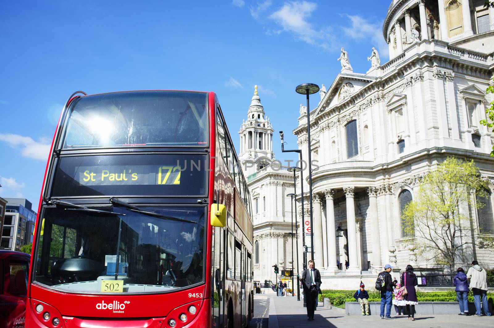 LONDON, UK – APRIL 15, 2014: Double-decker bus in front of Saint Paul's Cathedral.
