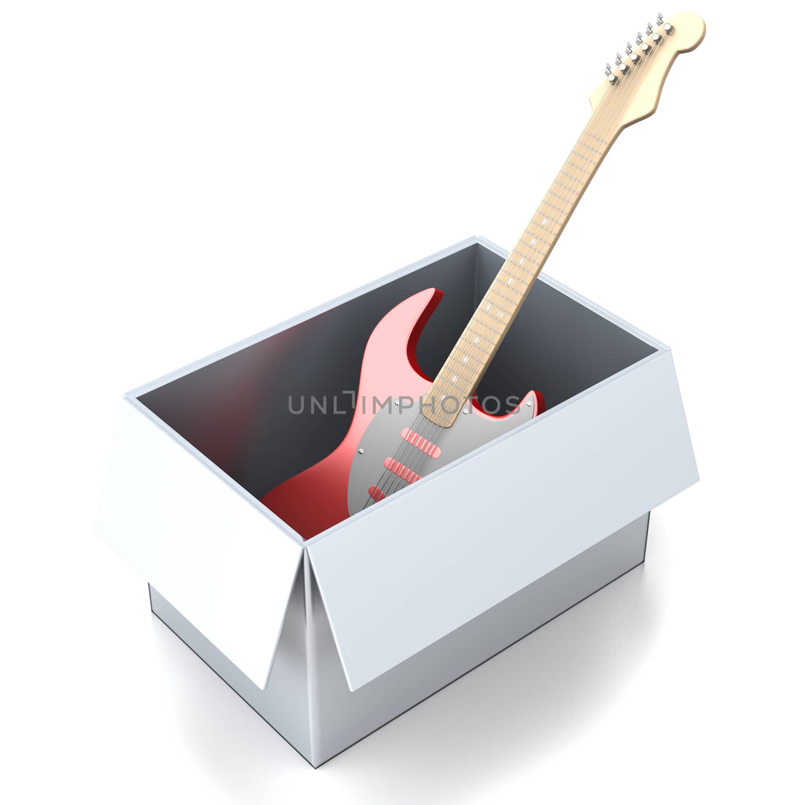 A guitar in a box. 3D rendered Illustration.