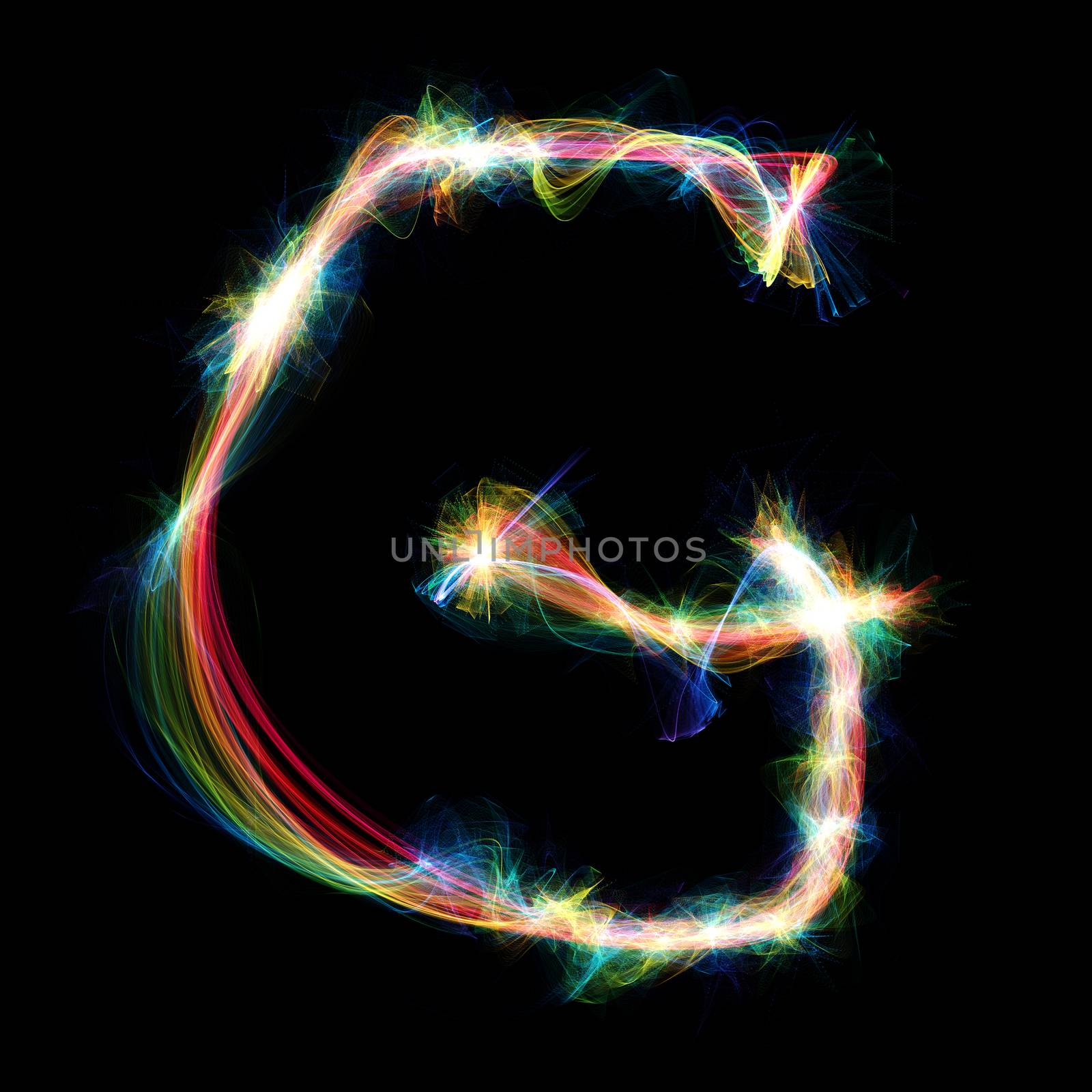 Digitally created letter formed out of plasma energy.