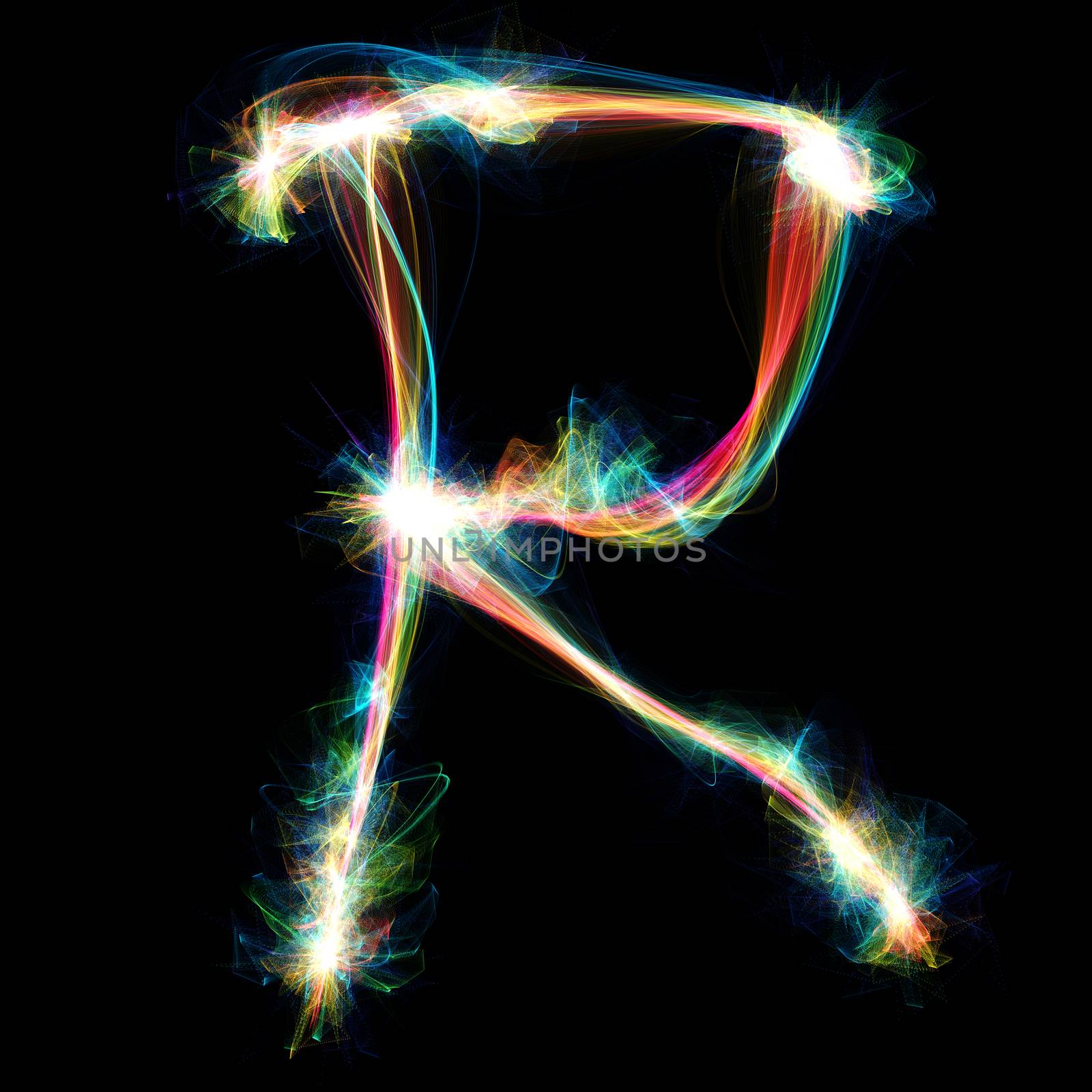 Digitally created letter formed out of plasma energy.