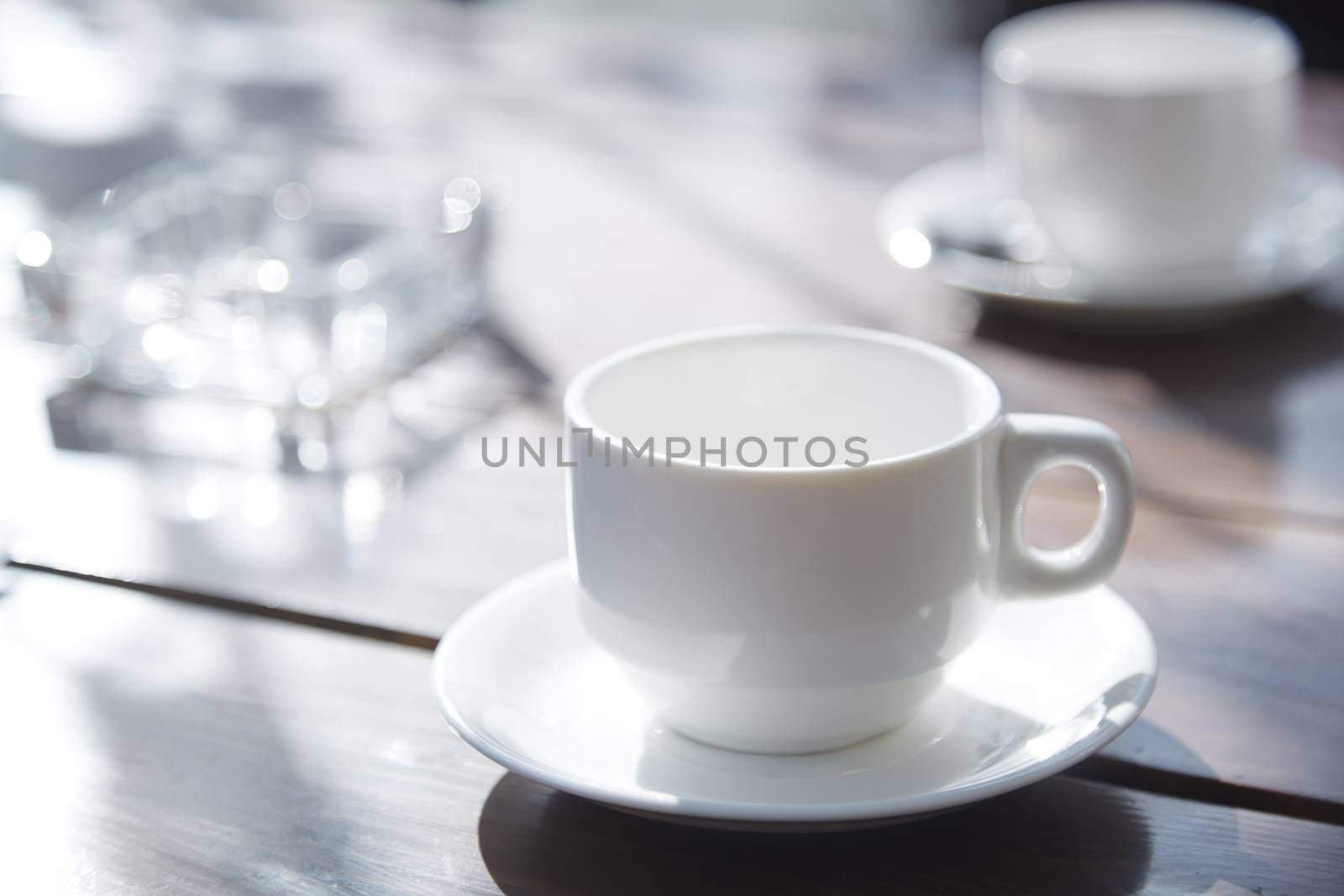 Teacup on the table at outdoors cafe