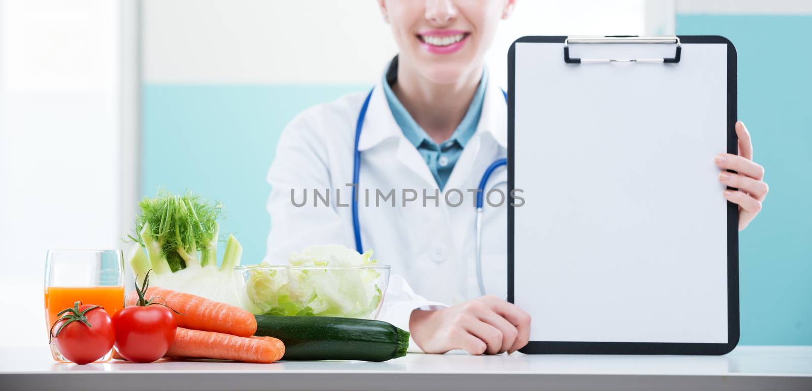 Cheerful healthcare professional promoting healthy eating