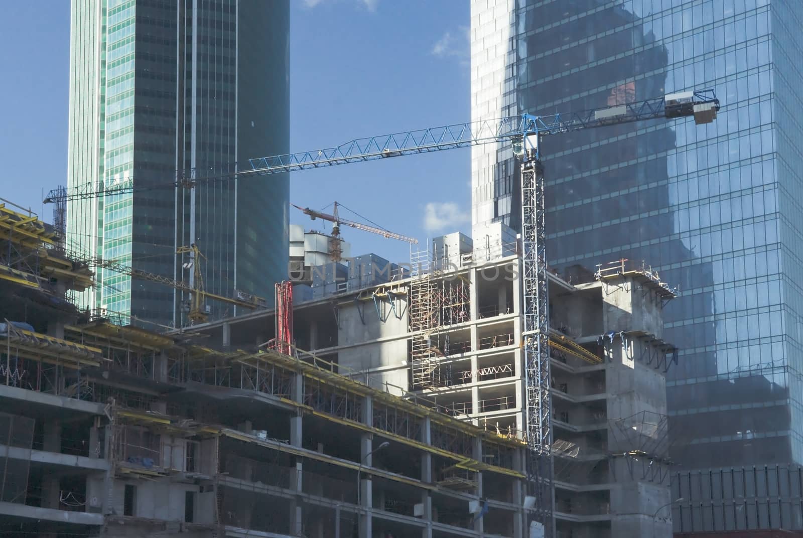 View of a construction site with crane Hoist in Moscow