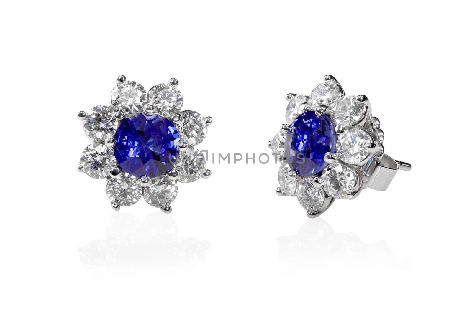 Blue Gemstone and diamond earrings. Genuine Fine Jewelry