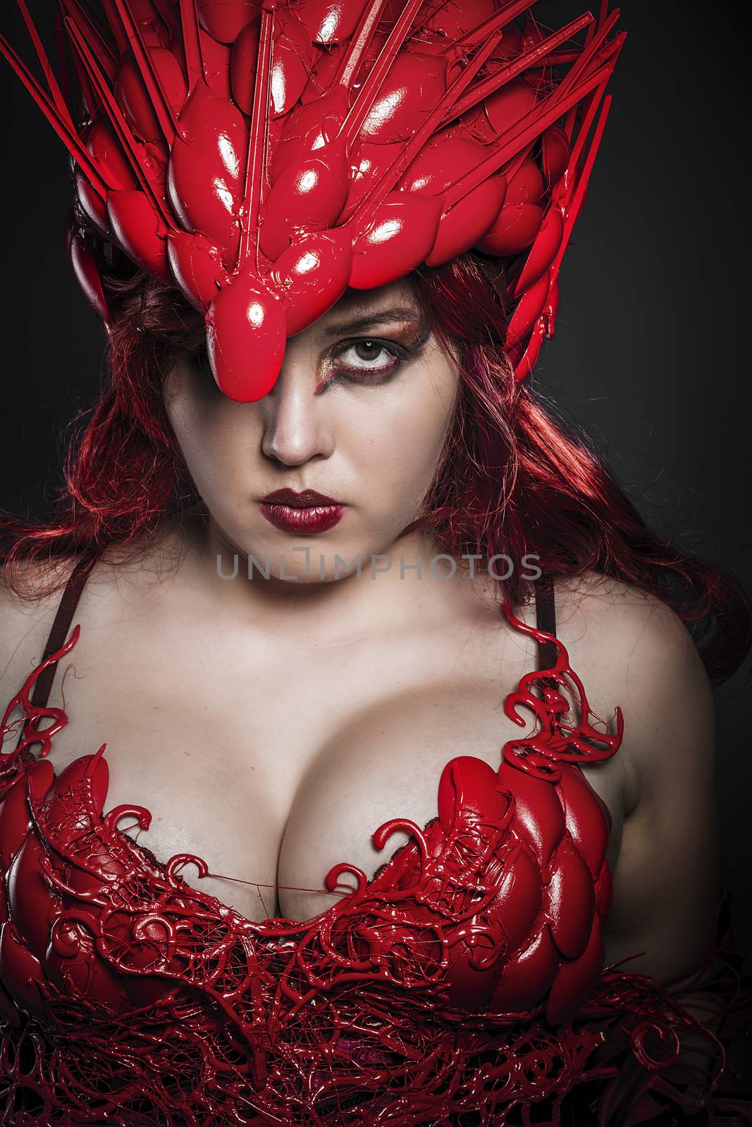 Red armor, sensual girl with dragon style fashion costume