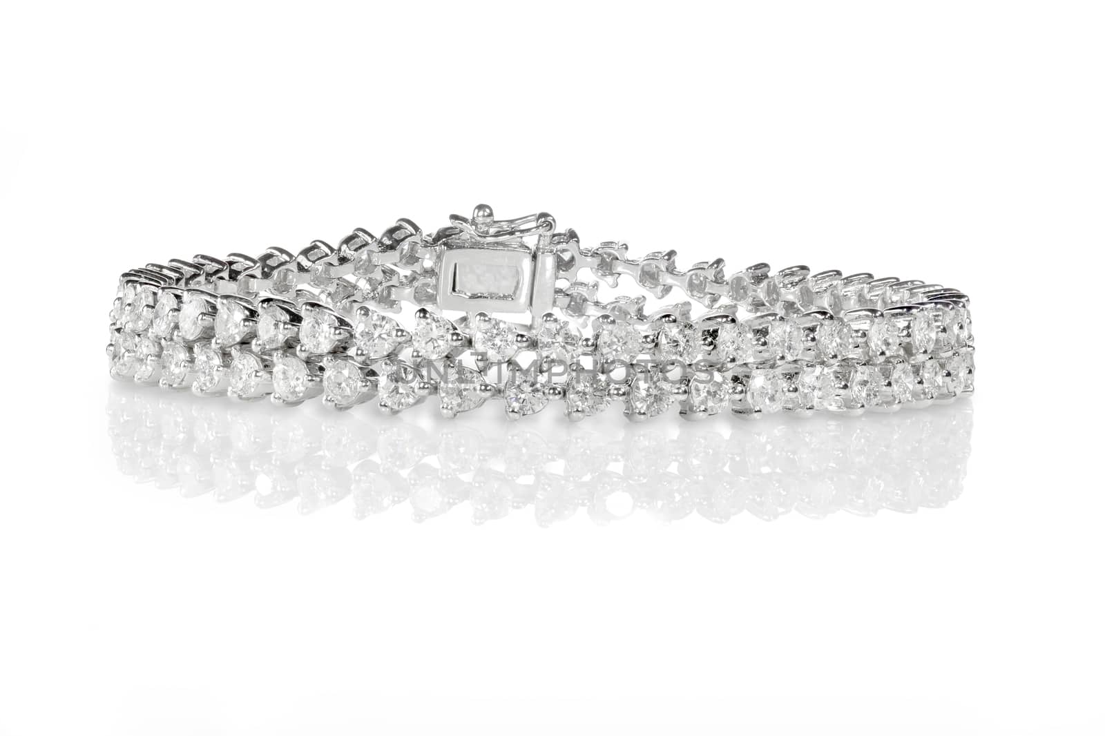 Double Row Diamond tennis Bracelet with back clasp Isolated on white.